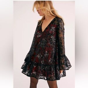 Free People Elegant Black and Burgundy Lace Dress